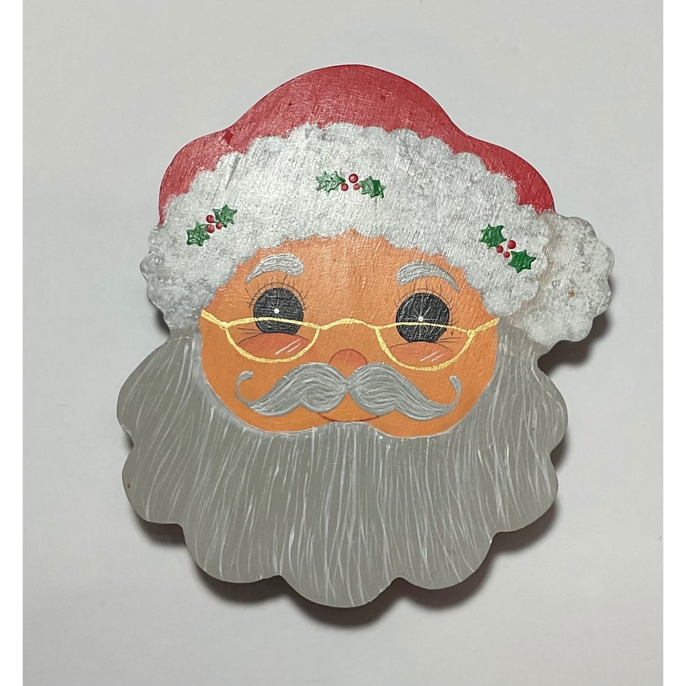 Vintage Style Hand Painted Wooden Santa Claus Face Riser Christmas Decor Grey